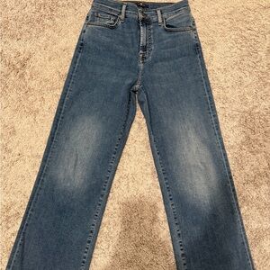 Wide leg Crop Blue Denim Women's Jeans